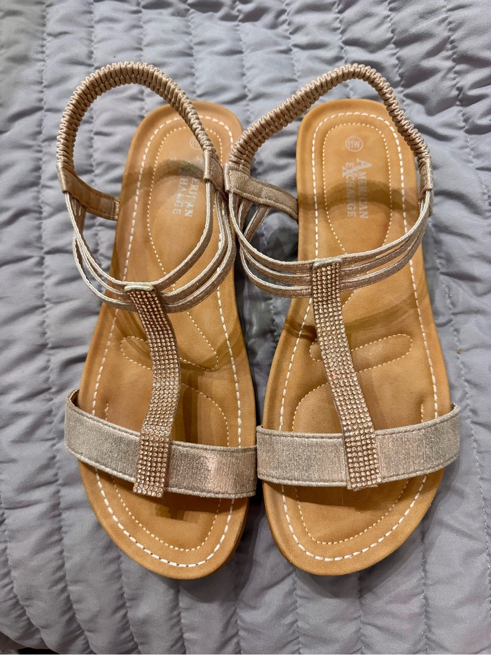 American Exchange Shimmery Champagne T-Strap Sandals